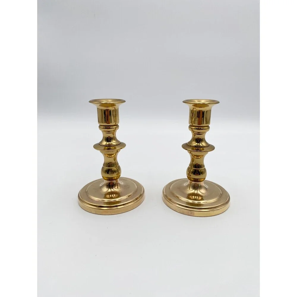 Baldwin Solid Brass Candlestick Holders Set of 2, Vintage, 4.75 Inch